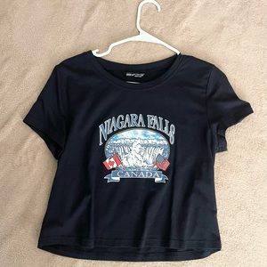 Navy blue Niagara falls graphic print crop top/ baby tee